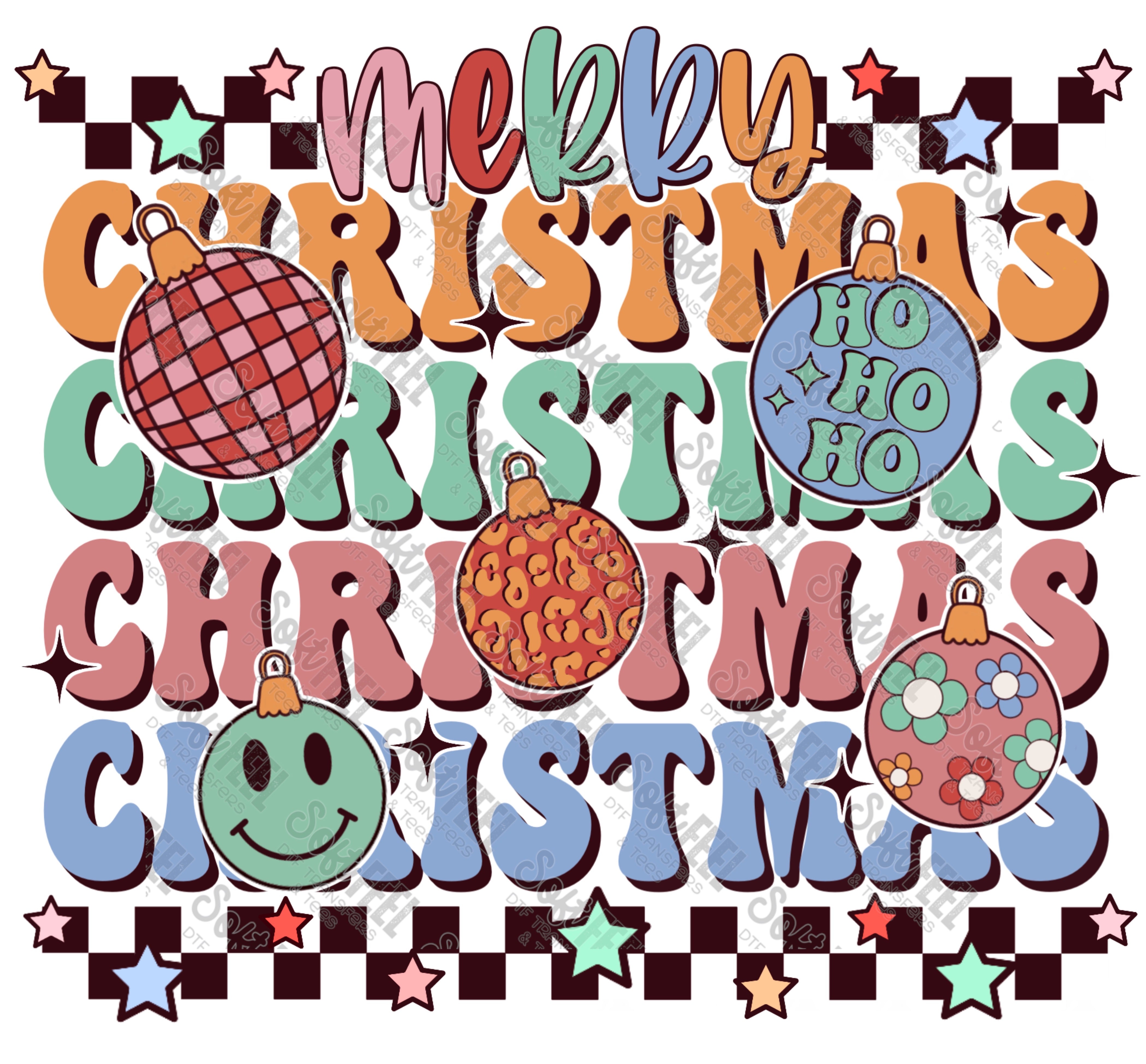 Merry Christmas Ornament 2 - Christmas / Women&#39;s / Retro - Direct To Film Transfer / DTF - Heat Press Clothing Transfer
