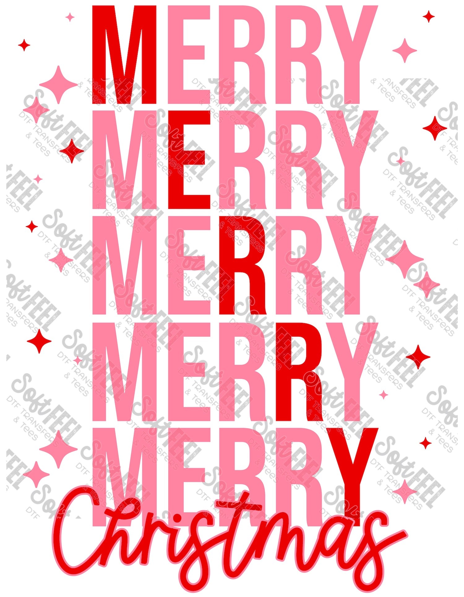 Merry Christmas Pink - Christmas / Retro / Women&#39;s - Direct To Film Transfer / DTF - Heat Press Clothing Transfer