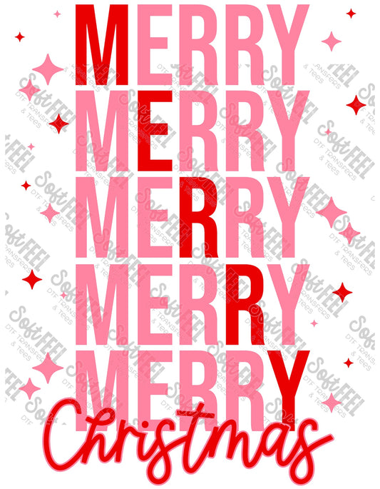 Merry Christmas Pink - Christmas / Retro / Women's - Direct To Film Transfer / DTF - Heat Press Clothing Transfer