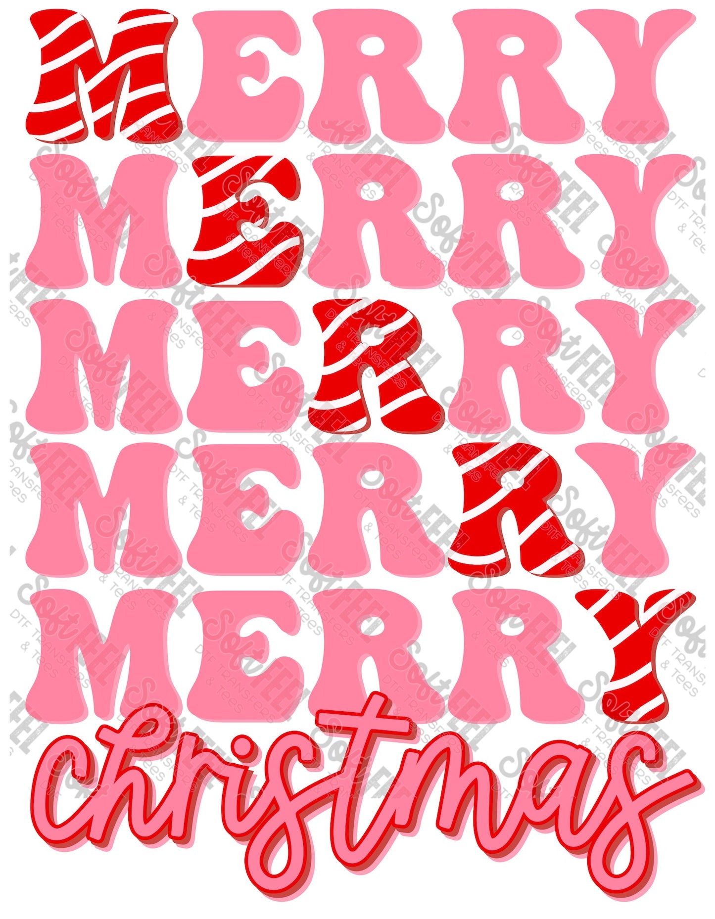 Merry Christmas Stripes - Christmas / Women's / Retro - Direct To Film Transfer / DTF - Heat Press Clothing Transfer