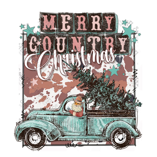 Merry Country Santa Truck - Christmas - Direct To Film Transfer / DTF - Heat Press Clothing Transfer