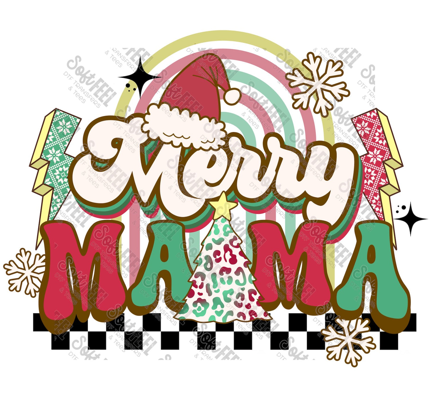 Merry Mama Dark - Women's / Christmas / Retro - Direct To Film Transfer / DTF - Heat Press Clothing Transfer