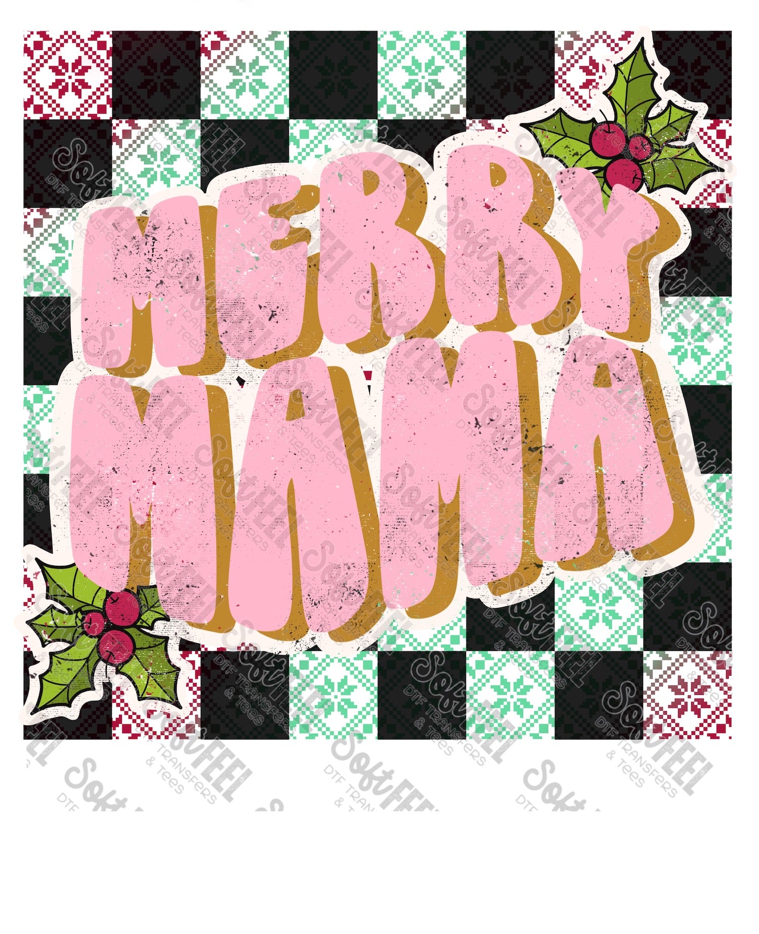 Merry Mama Grunge - Women&#39;s / Christmas / Retro - Direct To Film Transfer / DTF - Heat Press Clothing Transfer
