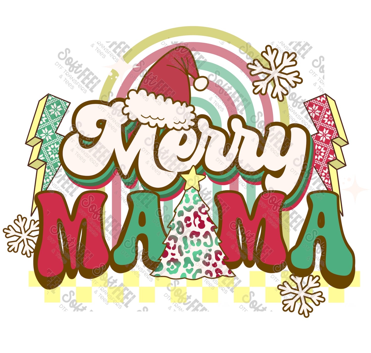 Merry Mama Light - Women&#39;s / Christmas / Retro - Direct To Film Transfer / DTF - Heat Press Clothing Transfer