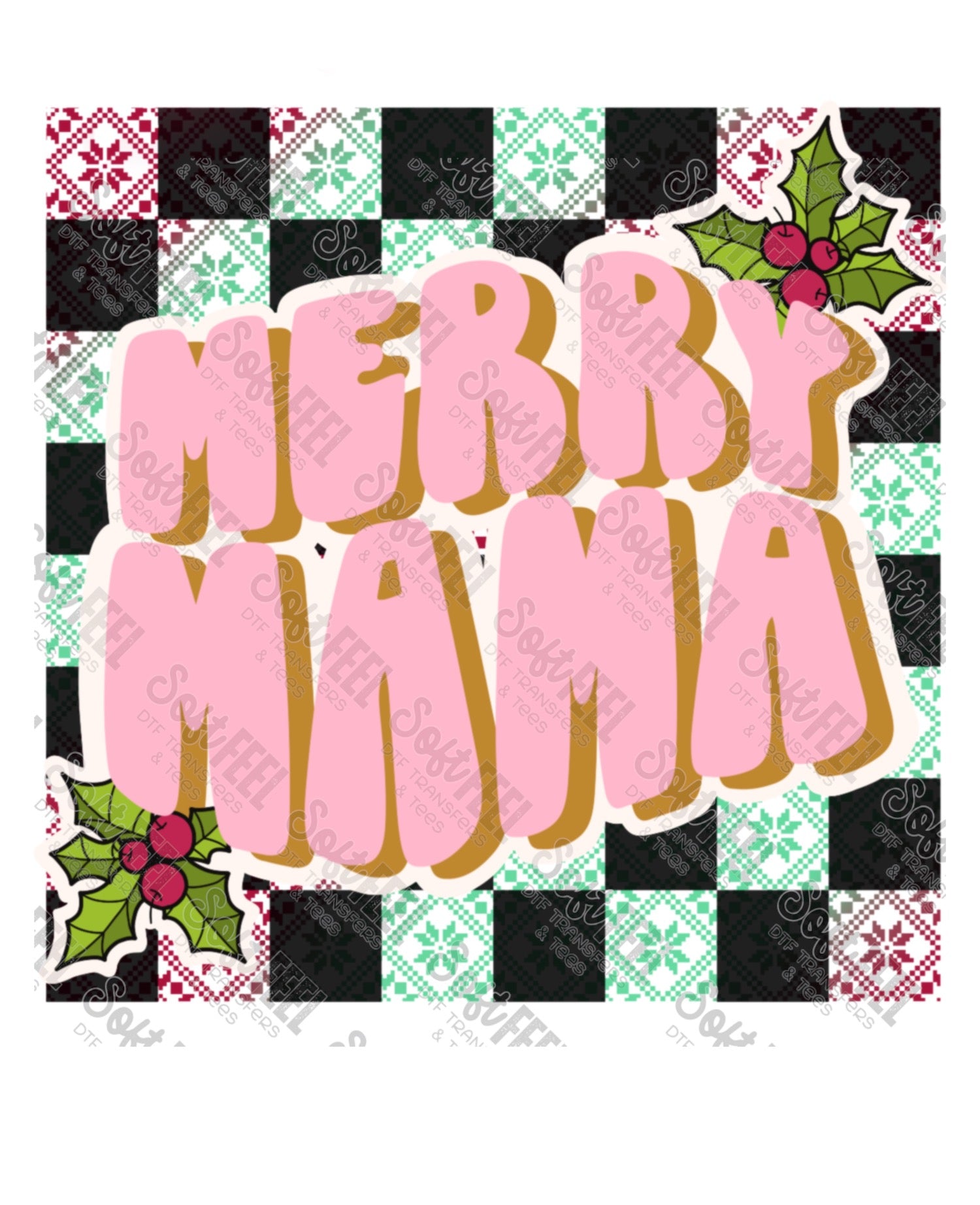 Merry Mama Solid - Women&#39;s / Christmas / Retro - Direct To Film Transfer / DTF - Heat Press Clothing Transfer