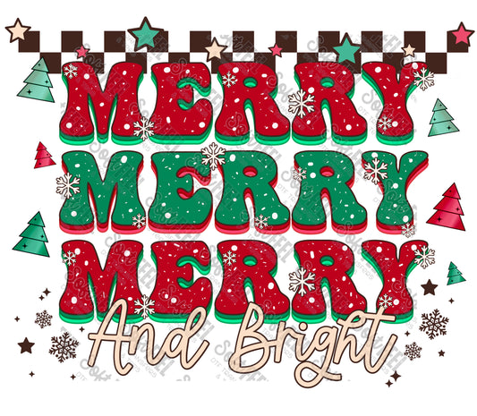 Merry Merry Bright - Women's / Christmas / Retro / Youth - Direct To Film Transfer / DTF - Heat Press Clothing Transfer