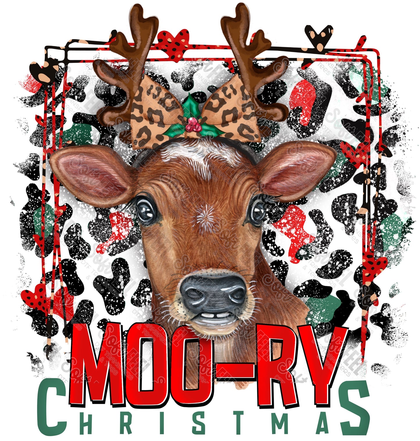 Moo-ry Christmas Cow - Country Western / Christmas - Direct To Film Transfer / DTF - Heat Press Clothing Transfer