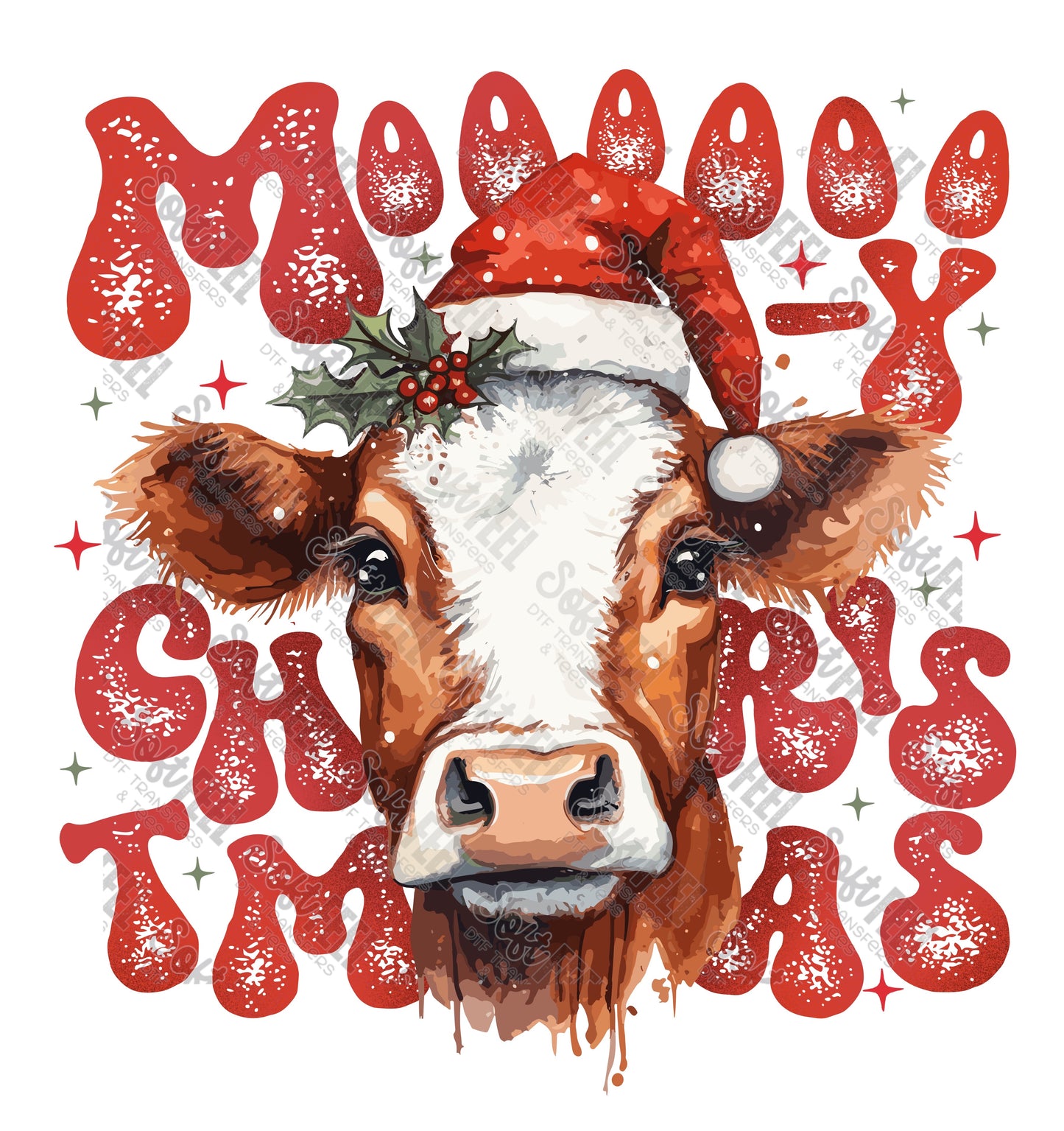 Moo-y Christmas - Christmas - Direct To Film Transfer / DTF - Heat Press Clothing Transfer