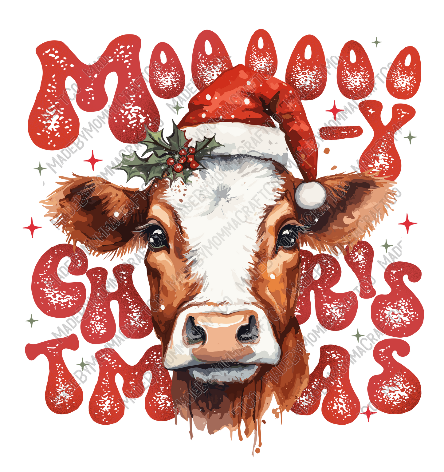 Moo-y Christmas - Christmas - Cheat Clear Waterslide™ or White Cast Sticker