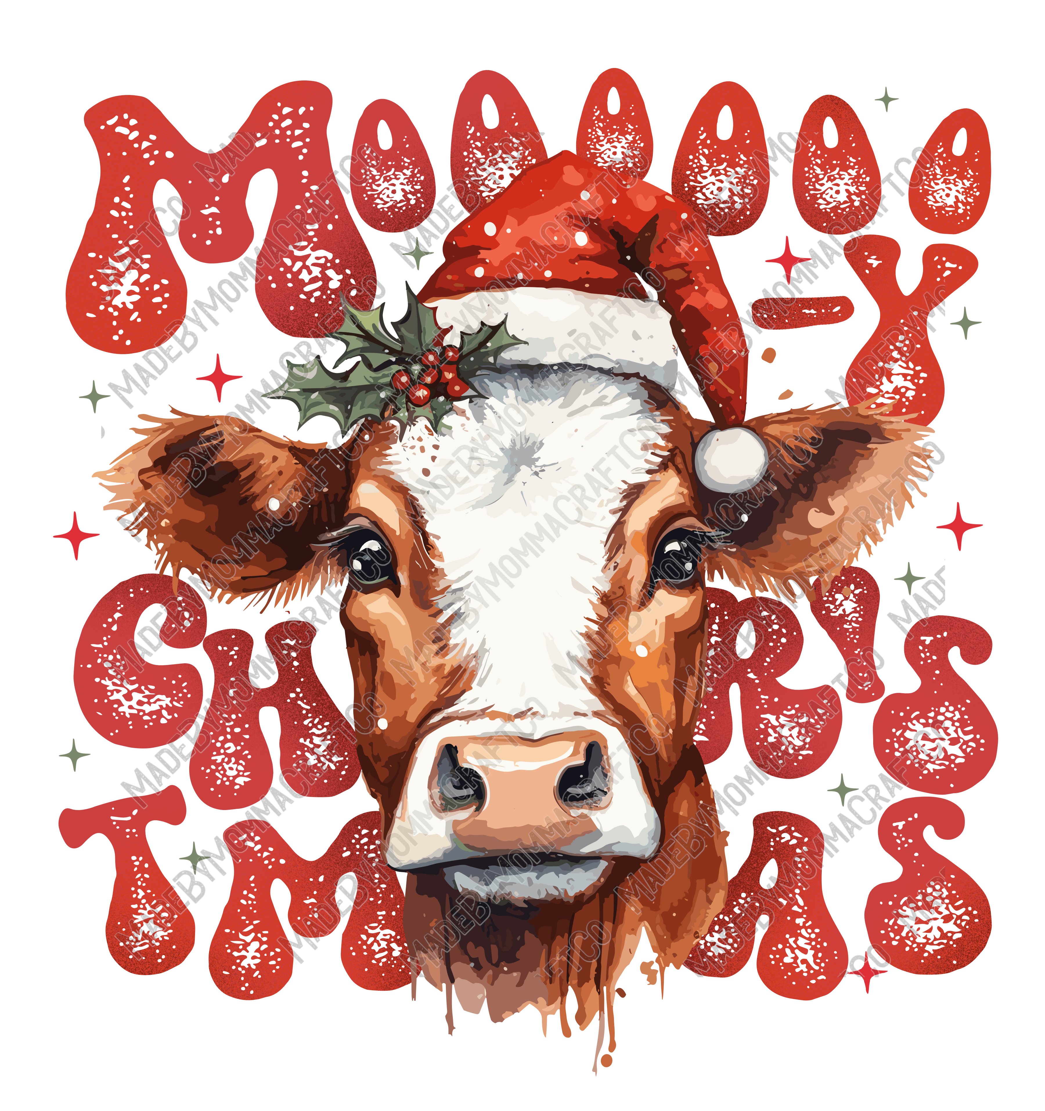 Moo-y Christmas - Christmas - Cheat Clear Waterslide™ or White Cast Sticker
