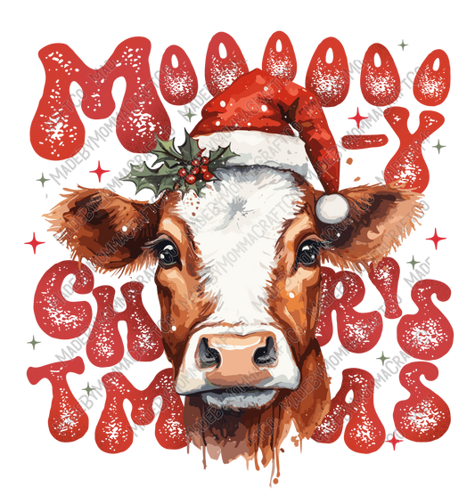 Moo-y Christmas - Christmas - Cheat Clear Waterslide™ or White Cast Sticker