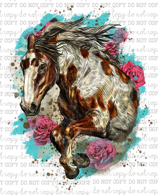 Mustang Horse Floral - Country Western - Cheat Clear Waterslide™ or White Cast Sticker