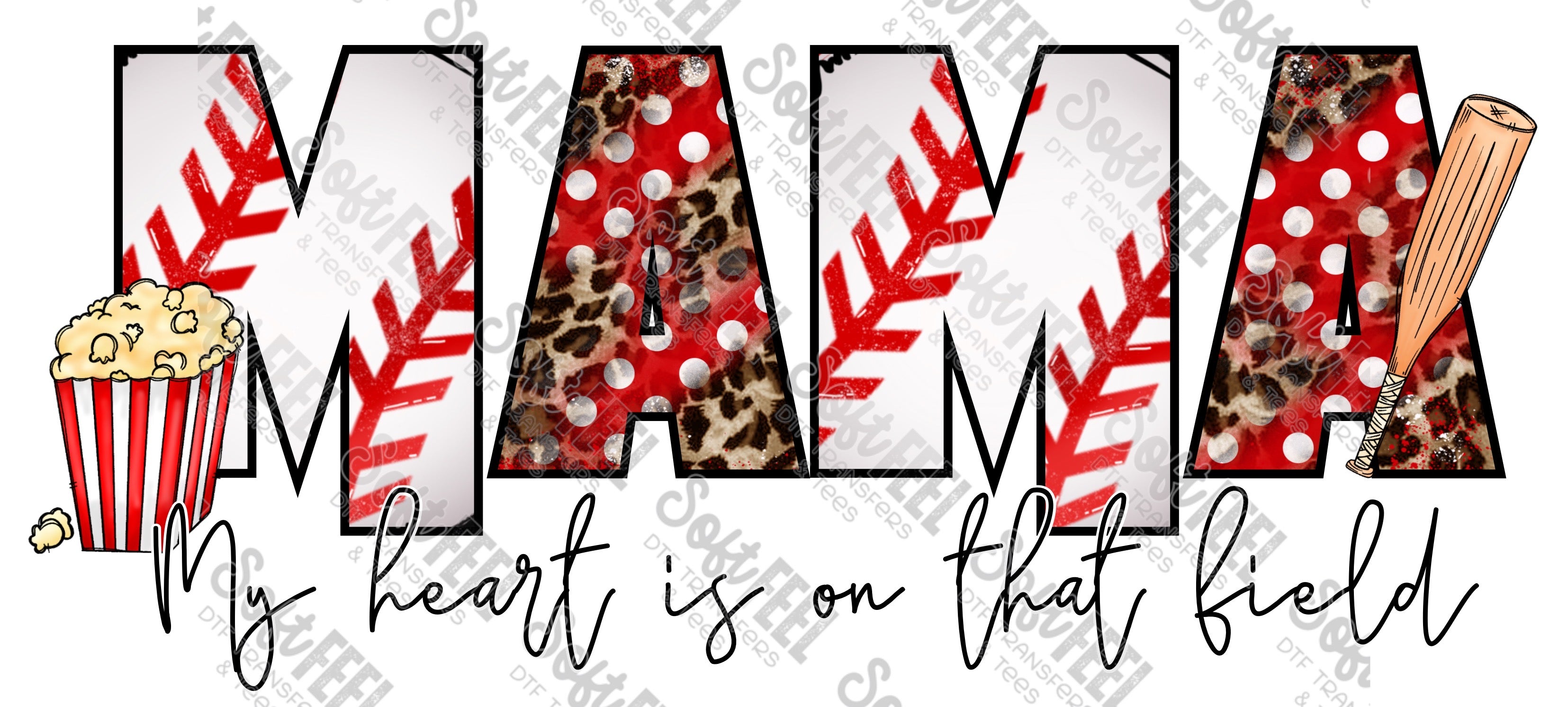 My Heart Baseball - Women&#39;s / Sports - Direct To Film Transfer / DTF - Heat Press Clothing Transfer
