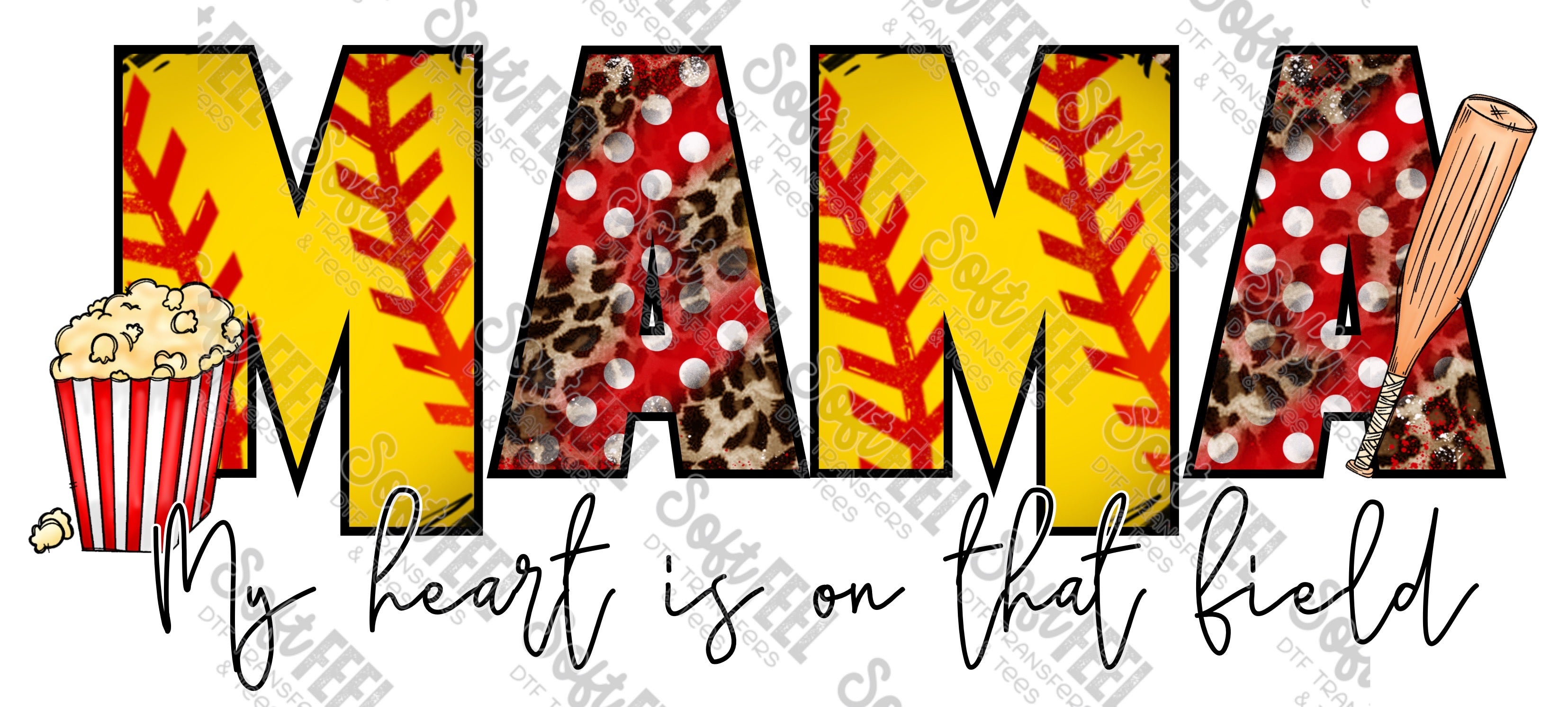 My Heart Softball - Women&#39;s / Sports - Direct To Film Transfer / DTF - Heat Press Clothing Transfer