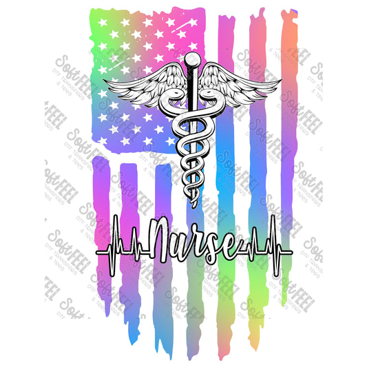 Nurse Neon Flag - Occupations / Nursing - Direct To Film Transfer / DTF - Heat Press Clothing Transfer