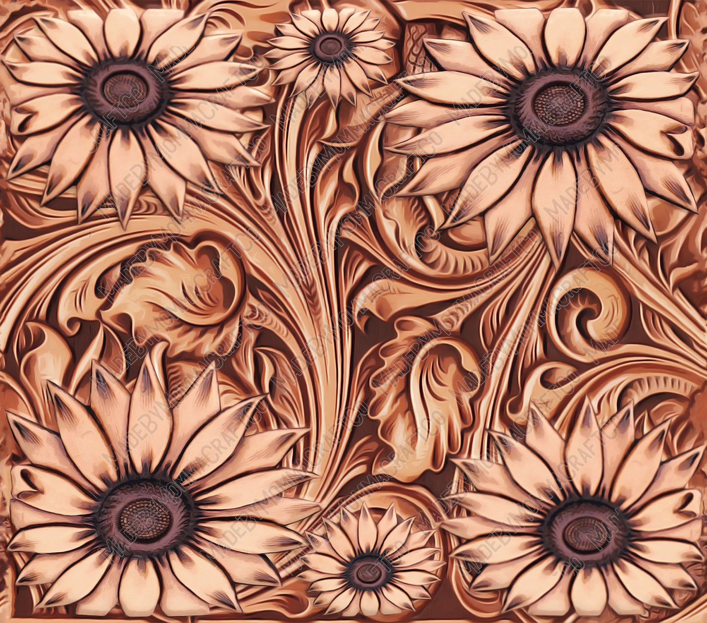 Sunflower Tooled Leather Western - Vinyl Or Waterslide Seamless Wrap