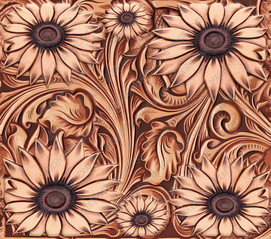 Sunflower Tooled Leather Western - Vinyl Or Waterslide Seamless Wrap