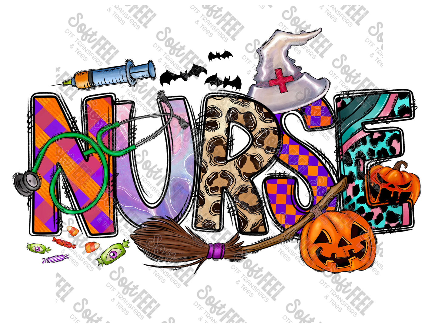 Halloween Fall Nurse - Occupations / Nursing - Direct To Film Transfer / DTF - Heat Press Clothing Transfer