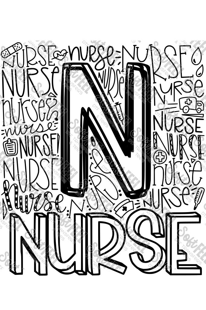 Nurse Typography  - Occupations / Nursing - Direct To Film Transfer / DTF - Heat Press Clothing Transfer