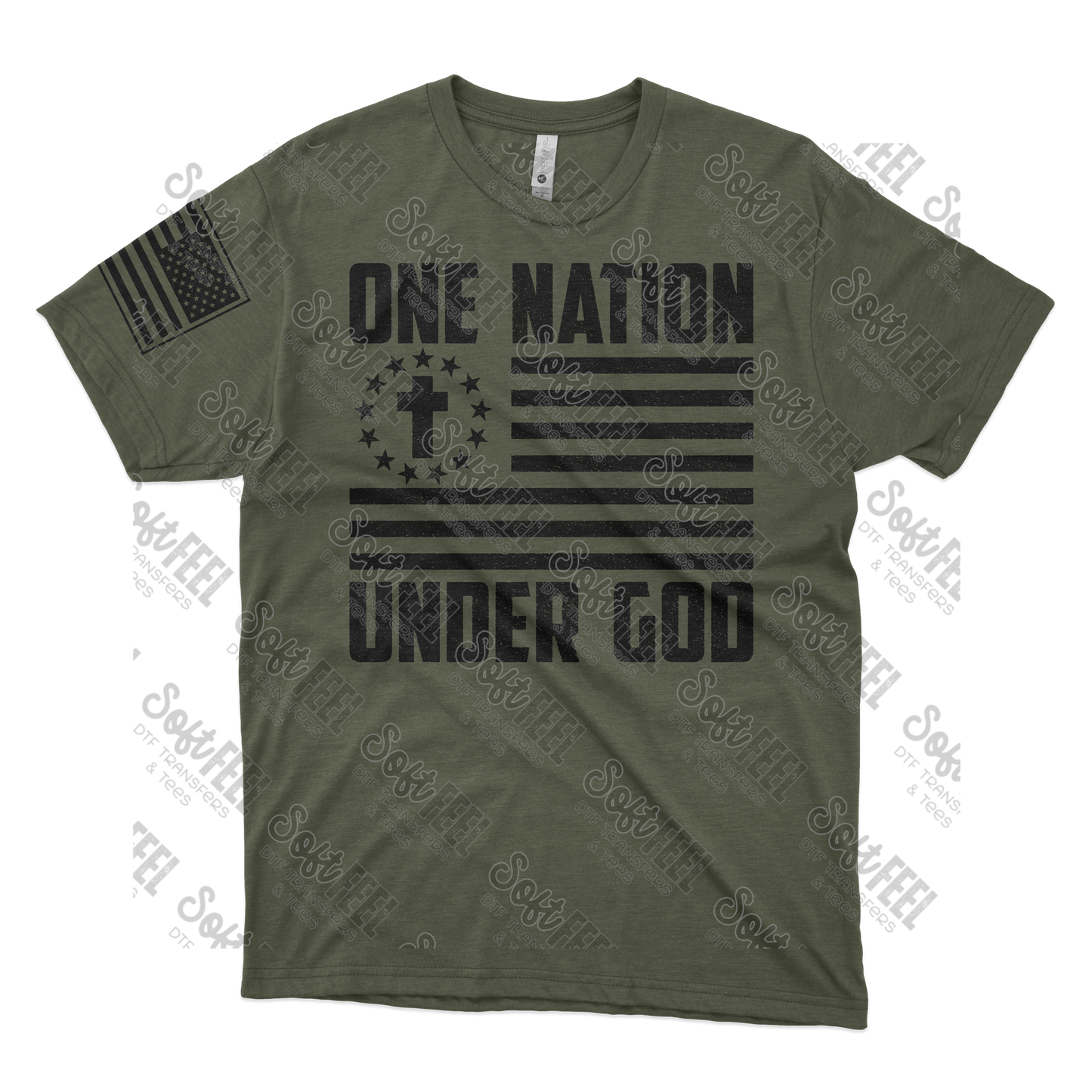 One Nation Under God Flag - Men's / Military / Patriotic - Direct To Film Transfer / DTF - Heat Press Clothing Transfer