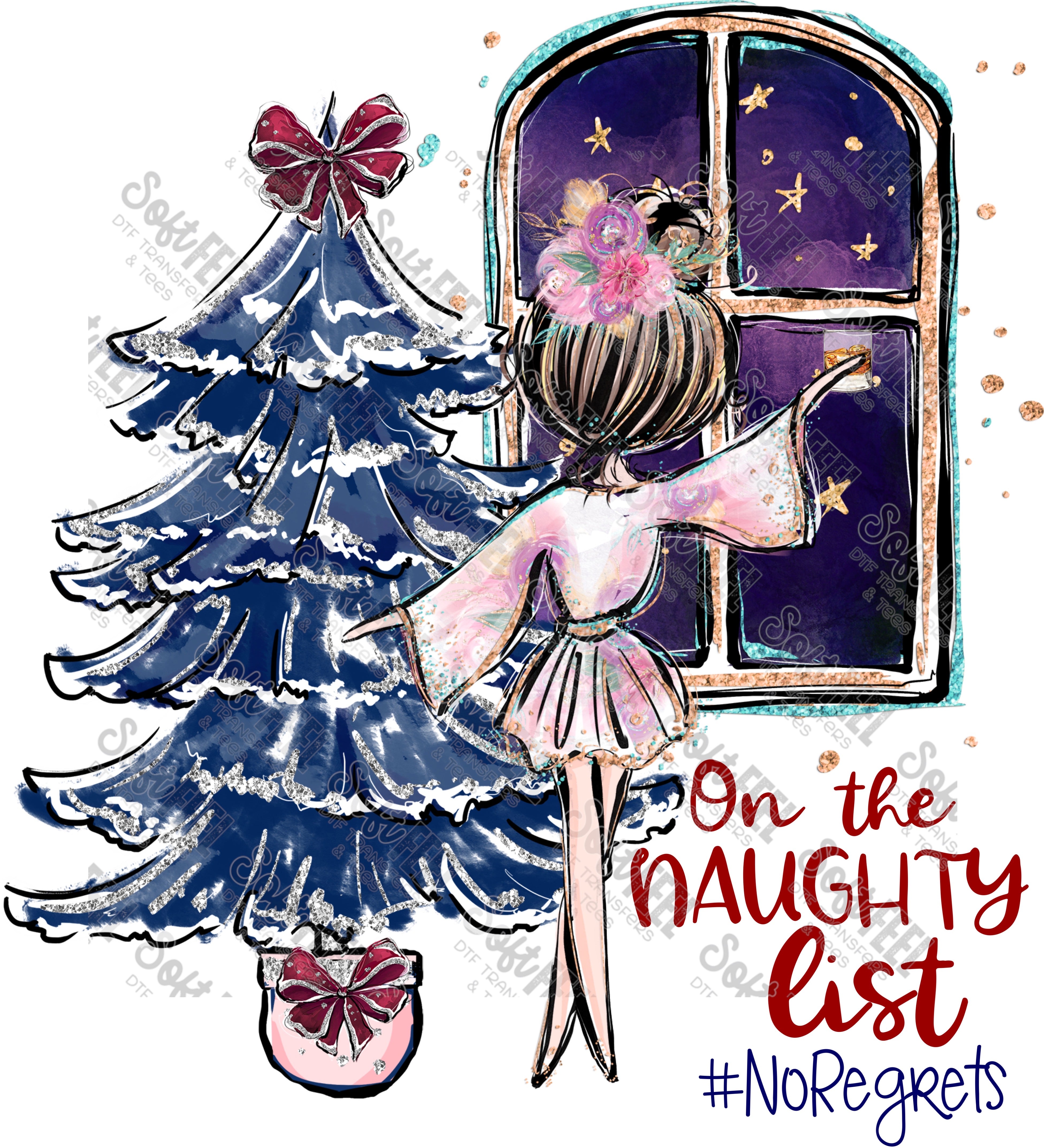 On The Naughty List Whisky - Women&#39;s / Christmas - Direct To Film Transfer / DTF - Heat Press Clothing Transfer