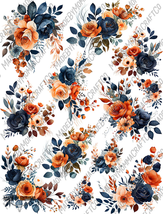 Orange And Blue Floral Arrangements - Cheat Clear Waterslide ™ or Sticker Themed Sheet  Elements Sheet