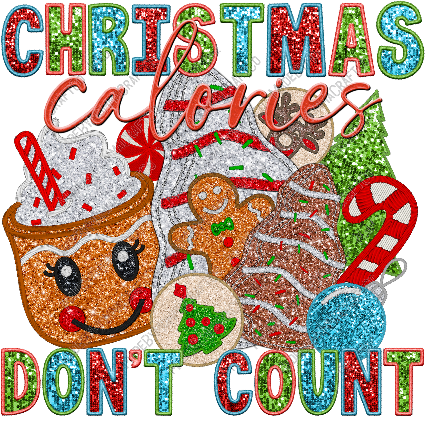 Christmas Calories - Faux Embroidery - Cheat Clear Waterslide™ or White Cast Sticker