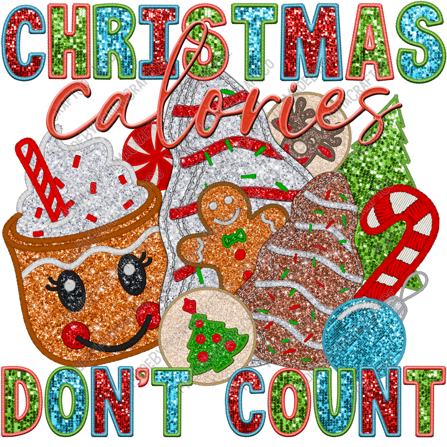 Christmas Calories - Faux Embroidery - Cheat Clear Waterslide™ or White Cast Sticker
