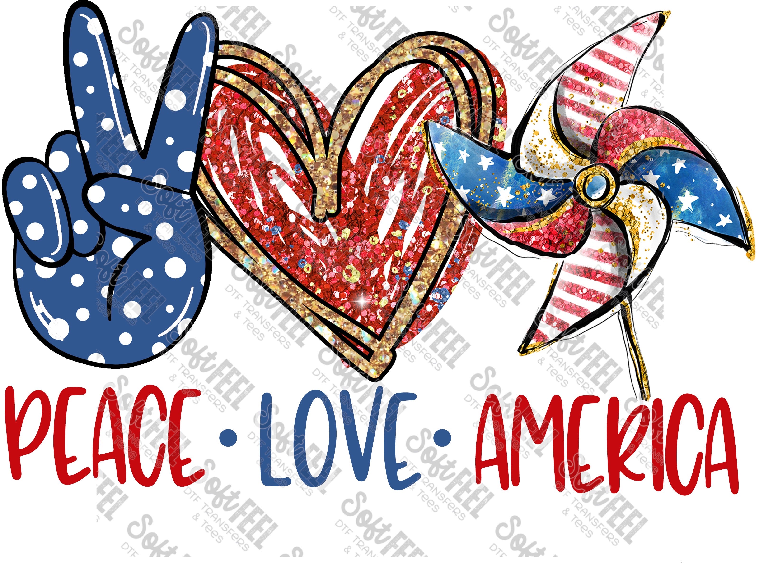 Peace Love America - Women&#39;s / Patriotic - Direct To Film Transfer / DTF - Heat Press Clothing Transfer