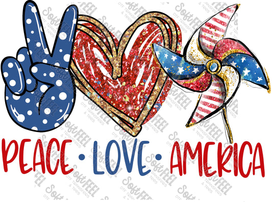 Peace Love America - Women's / Patriotic - Direct To Film Transfer / DTF - Heat Press Clothing Transfer