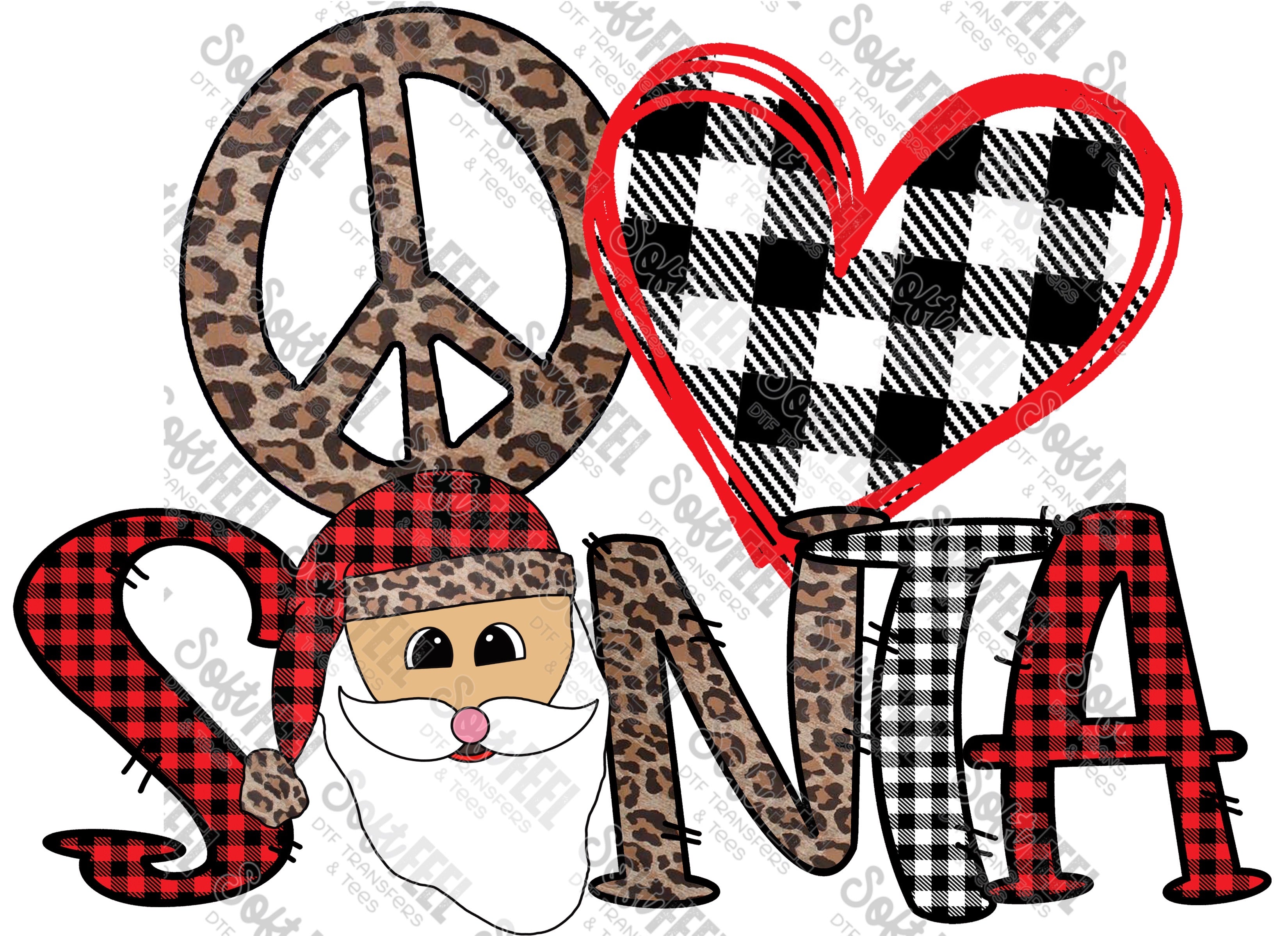 Peace Love Santa - Women&#39;s / Christmas - Direct To Film Transfer / DTF - Heat Press Clothing Transfer