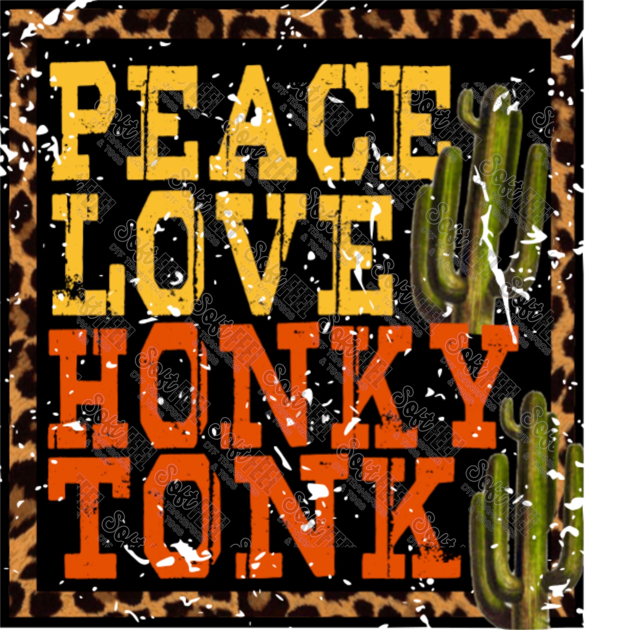 Peace Love Honky Tonk - Women&#39;s / Country Western - Direct To Film Transfer / DTF - Heat Press Clothing Transfer