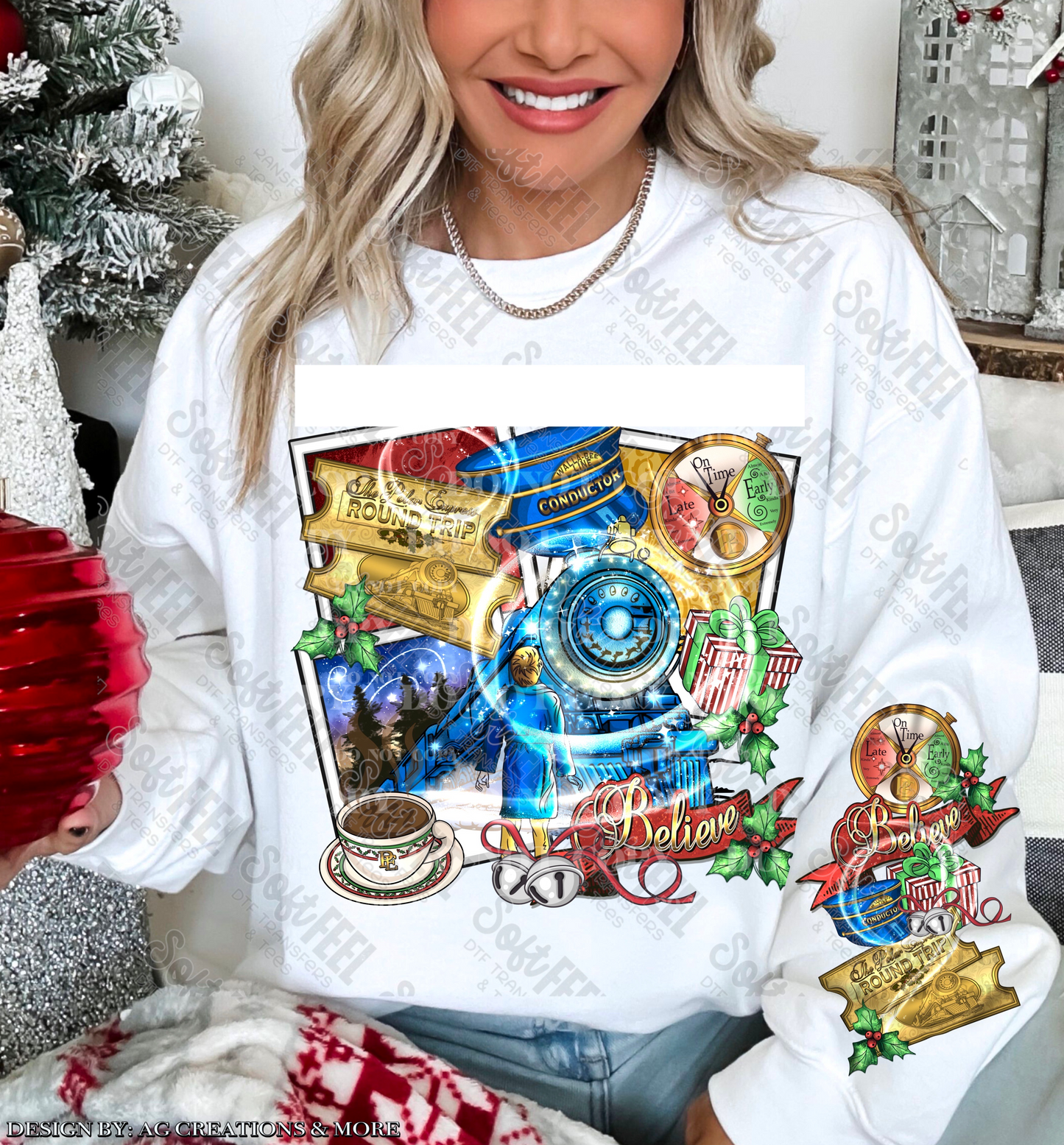 Christmas Express Train with Sleeves - Christmas - Direct To Film Transfer / DTF - Heat Press Clothing Transfer