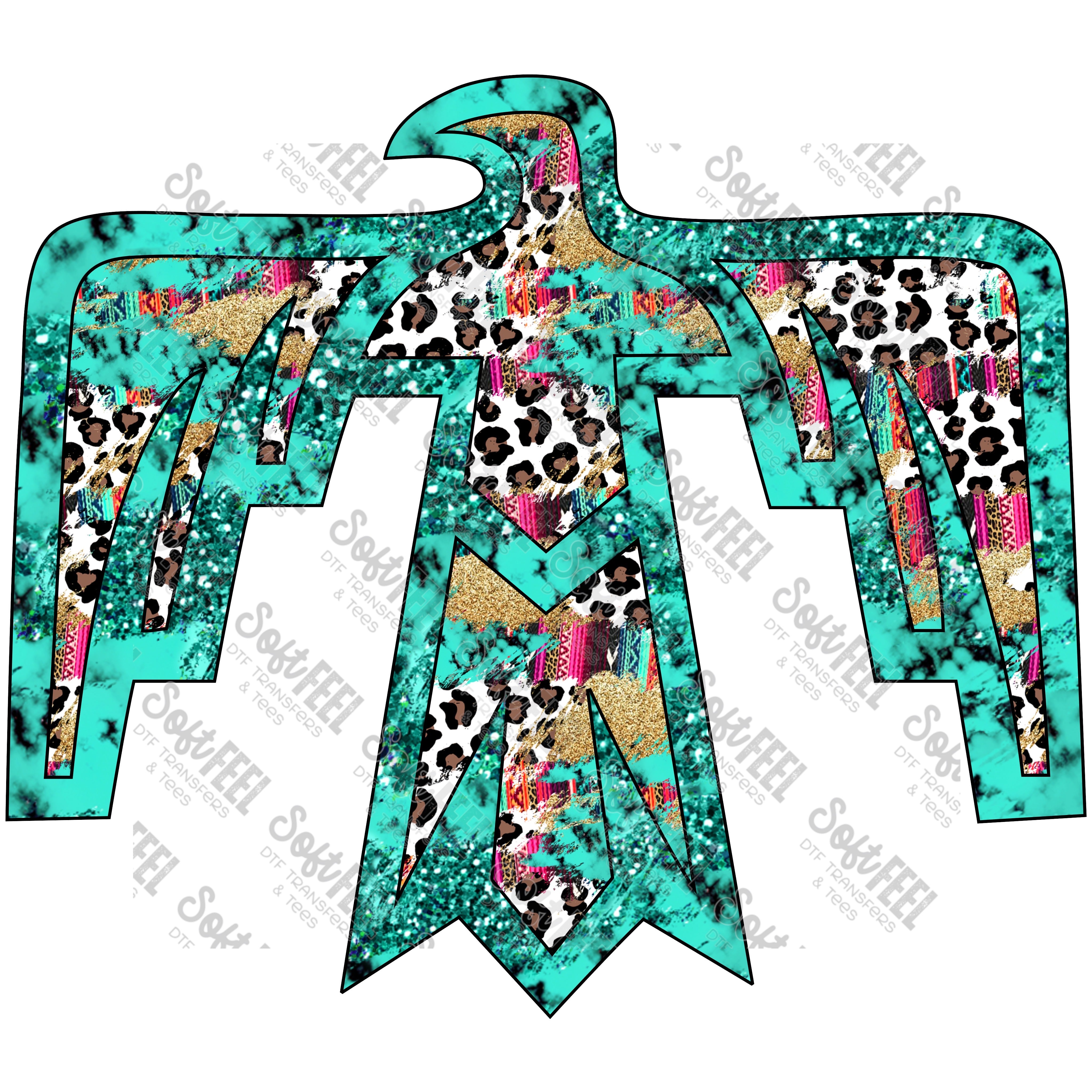 Pink And Turquoise Thunderbird - Women&#39;s / Country Western - Direct To Film Transfer / DTF - Heat Press Clothing Transfer