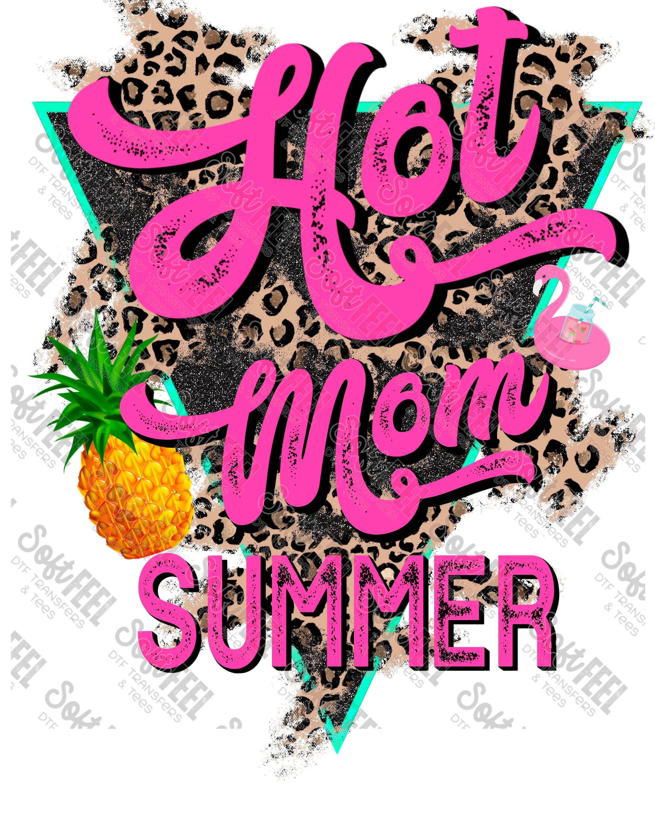 Pink Hot Mom Summer Leopard - Women&#39;s / Summer / Retro - Direct To Film Transfer / DTF - Heat Press Clothing Transfer