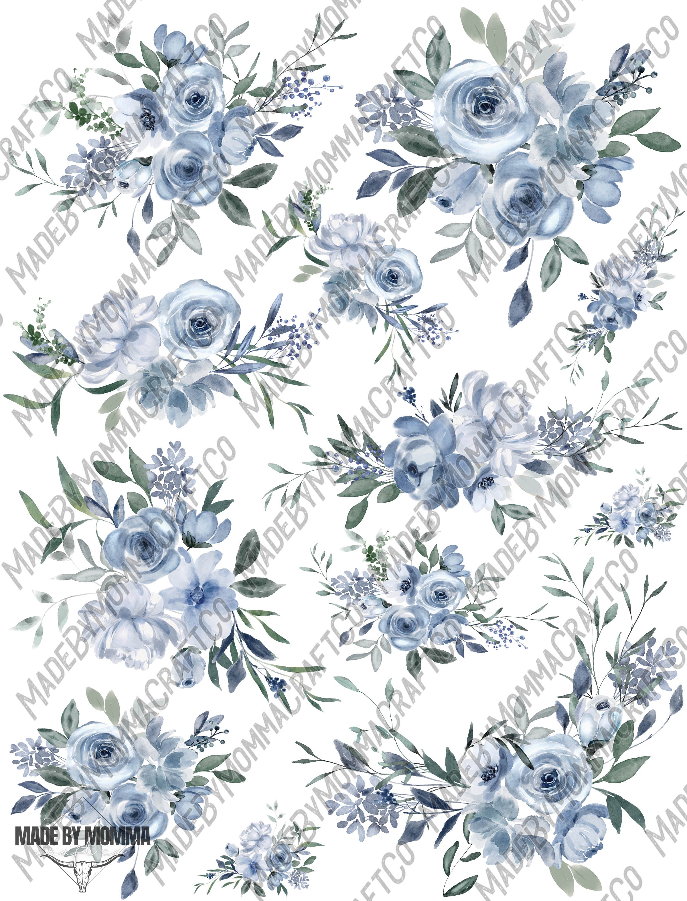 Pale Blue Floral - Cheat Clear Waterslide ™ or Sticker Themed Sheet  Elements Sheet