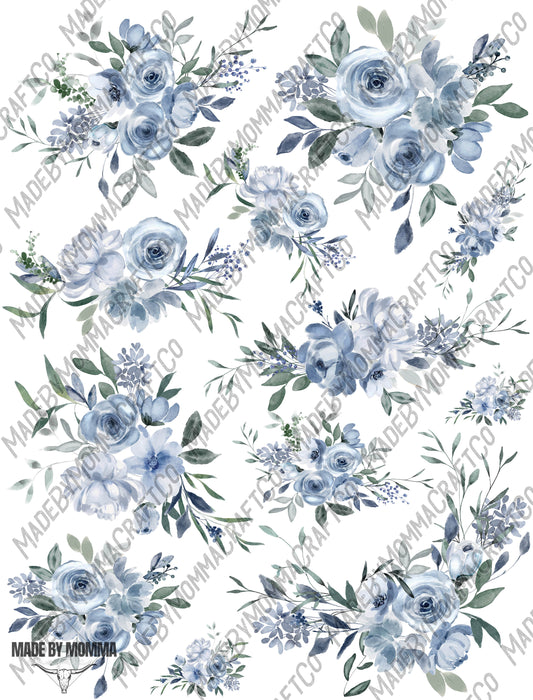 Pale Blue Floral - Cheat Clear Waterslide ™ or Sticker Themed Sheet  Elements Sheet
