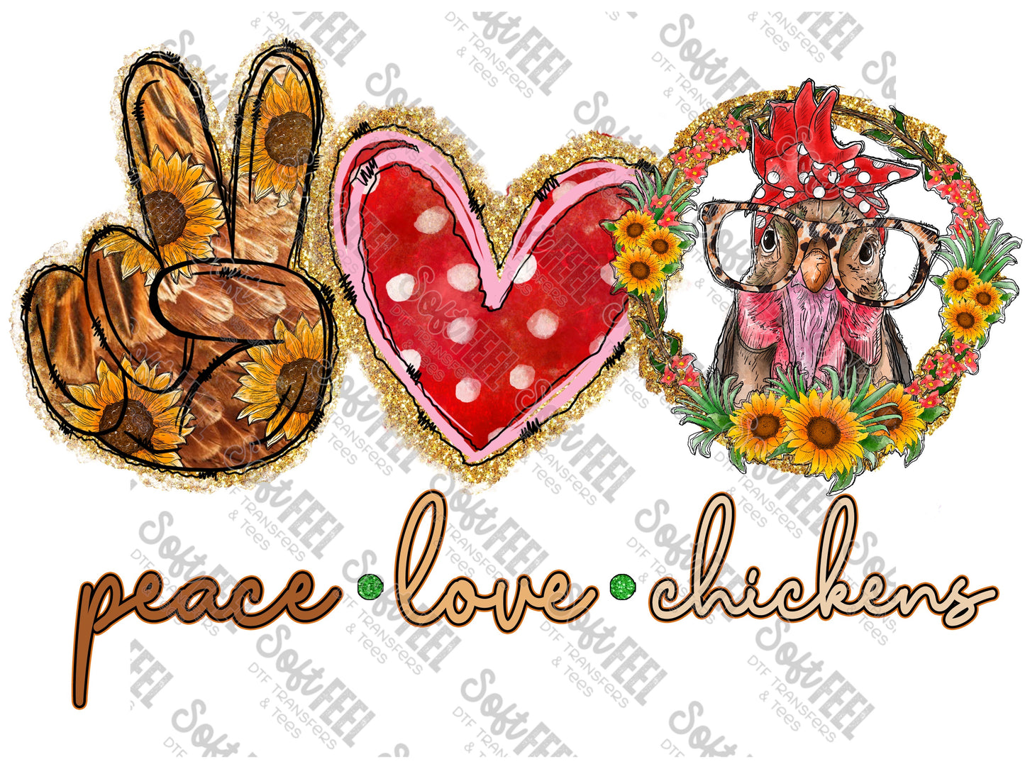 Peace Love Chickens - Women's / Country Western - Direct To Film Transfer / DTF - Heat Press Clothing Transfer