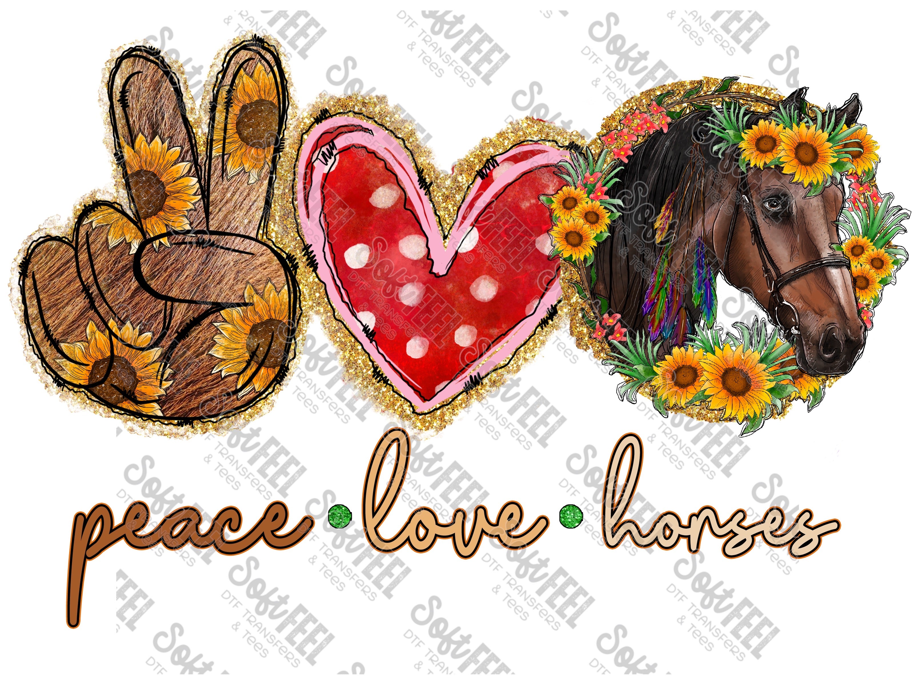 Peace Love Horses - Women&#39;s / Country Western - Direct To Film Transfer / DTF - Heat Press Clothing Transfer