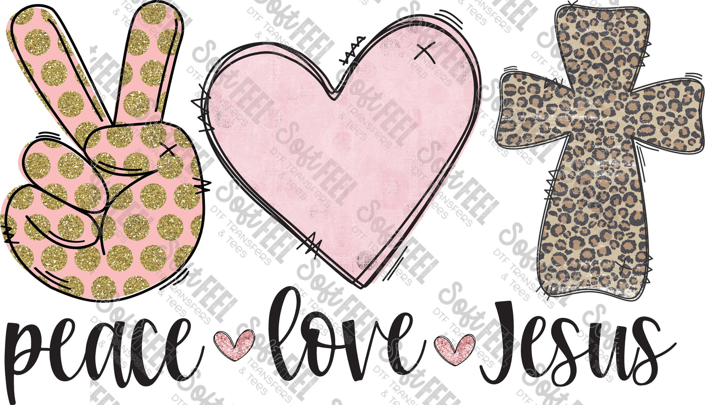 Peace Love Jesus Leopard - Women's / Christian - Direct To Film Transfer / DTF - Heat Press Clothing Transfer