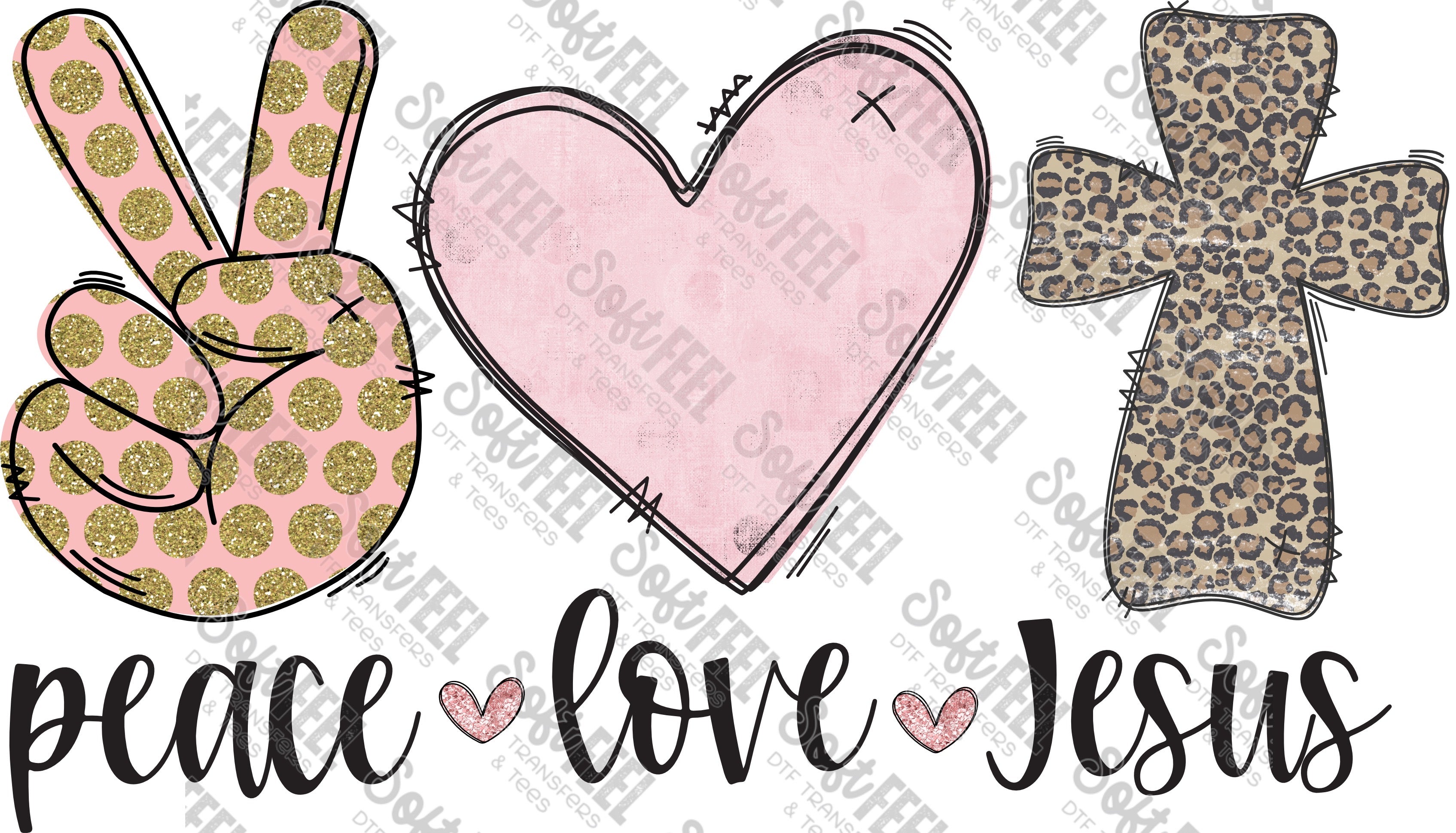 Peace Love Jesus Leopard - Women&#39;s / Christian - Direct To Film Transfer / DTF - Heat Press Clothing Transfer