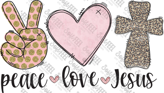 Peace Love Jesus Leopard - Women's / Christian - Direct To Film Transfer / DTF - Heat Press Clothing Transfer