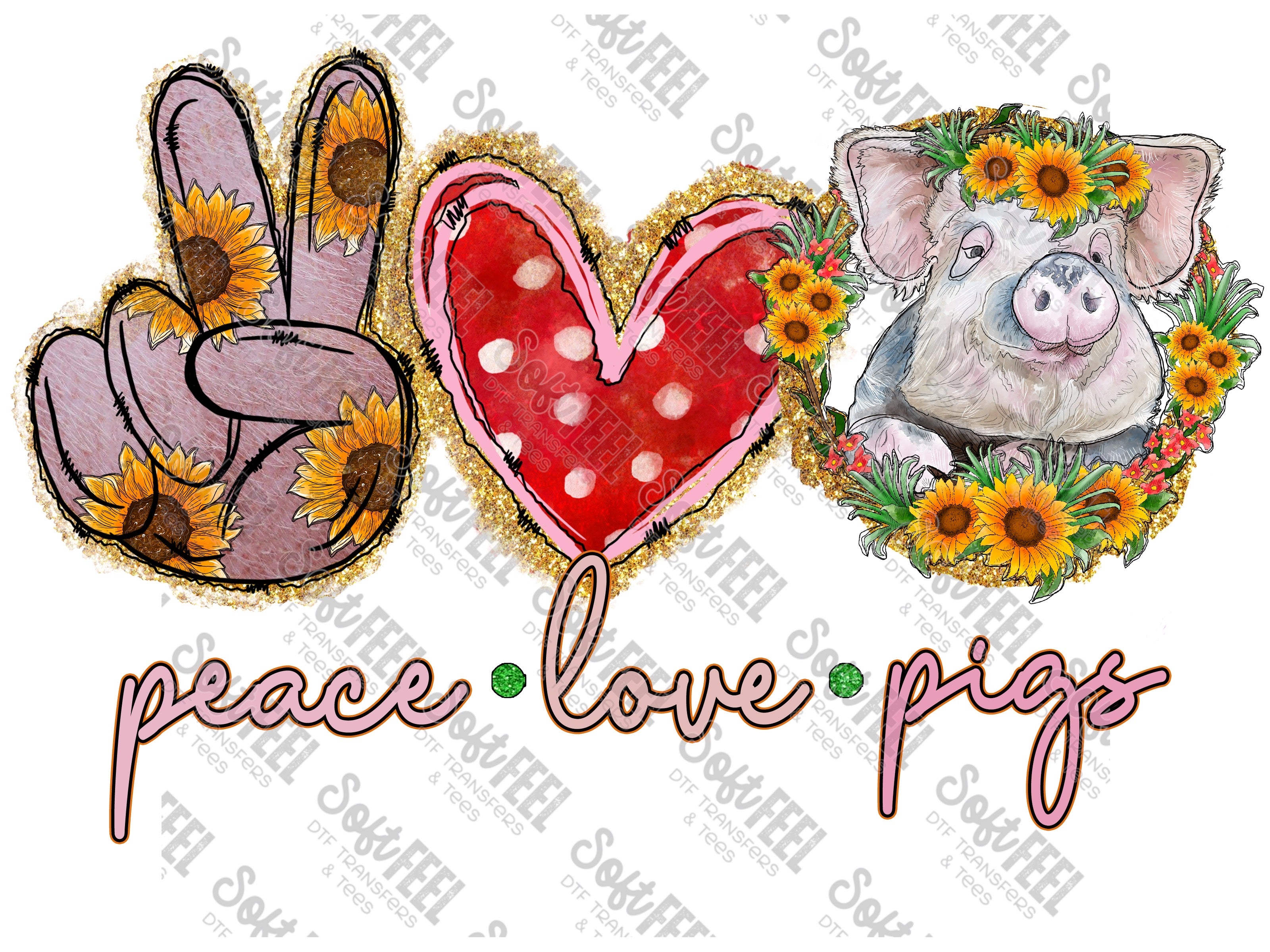 Peace Love Pigs - Women&#39;s / Country Western - Direct To Film Transfer / DTF - Heat Press Clothing Transfer