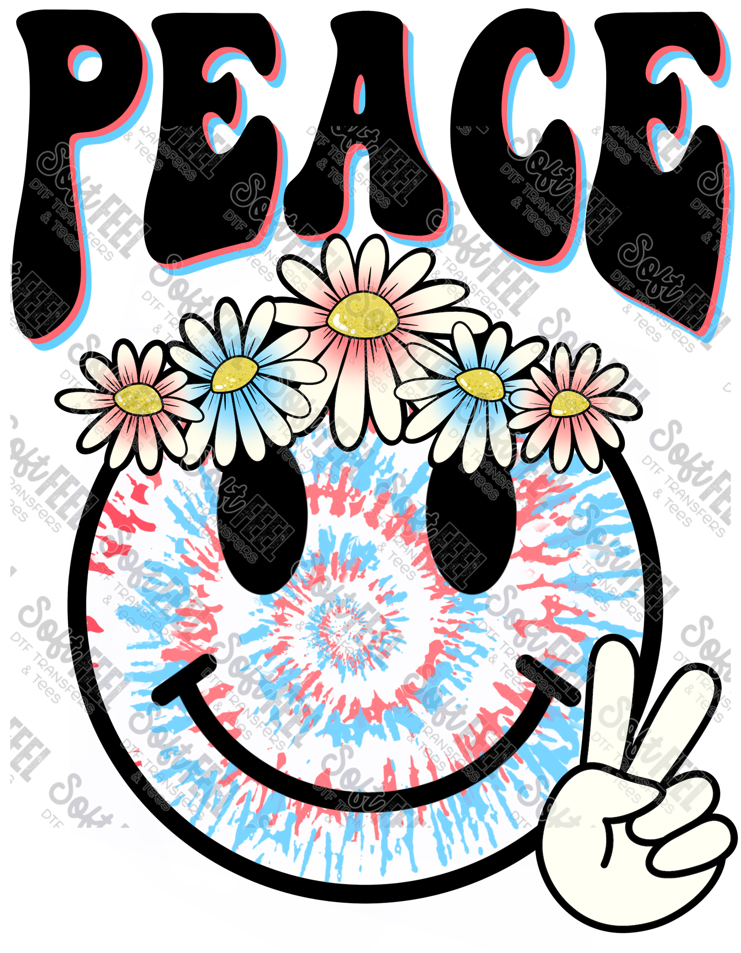 Peace Smiley - Youth Retro - Direct To Film Transfer / DTF - Heat Press Clothing Transfer