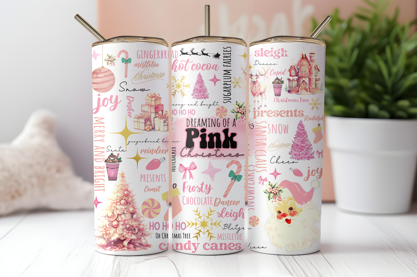 Dreaming Of A Pink Christmas - Sublimation or Waterslide Wrap - 20oz and 30oz