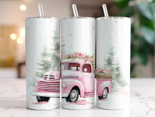 Pink Christmas Truck - Sublimation or Waterslide Wrap - 20oz and 30oz