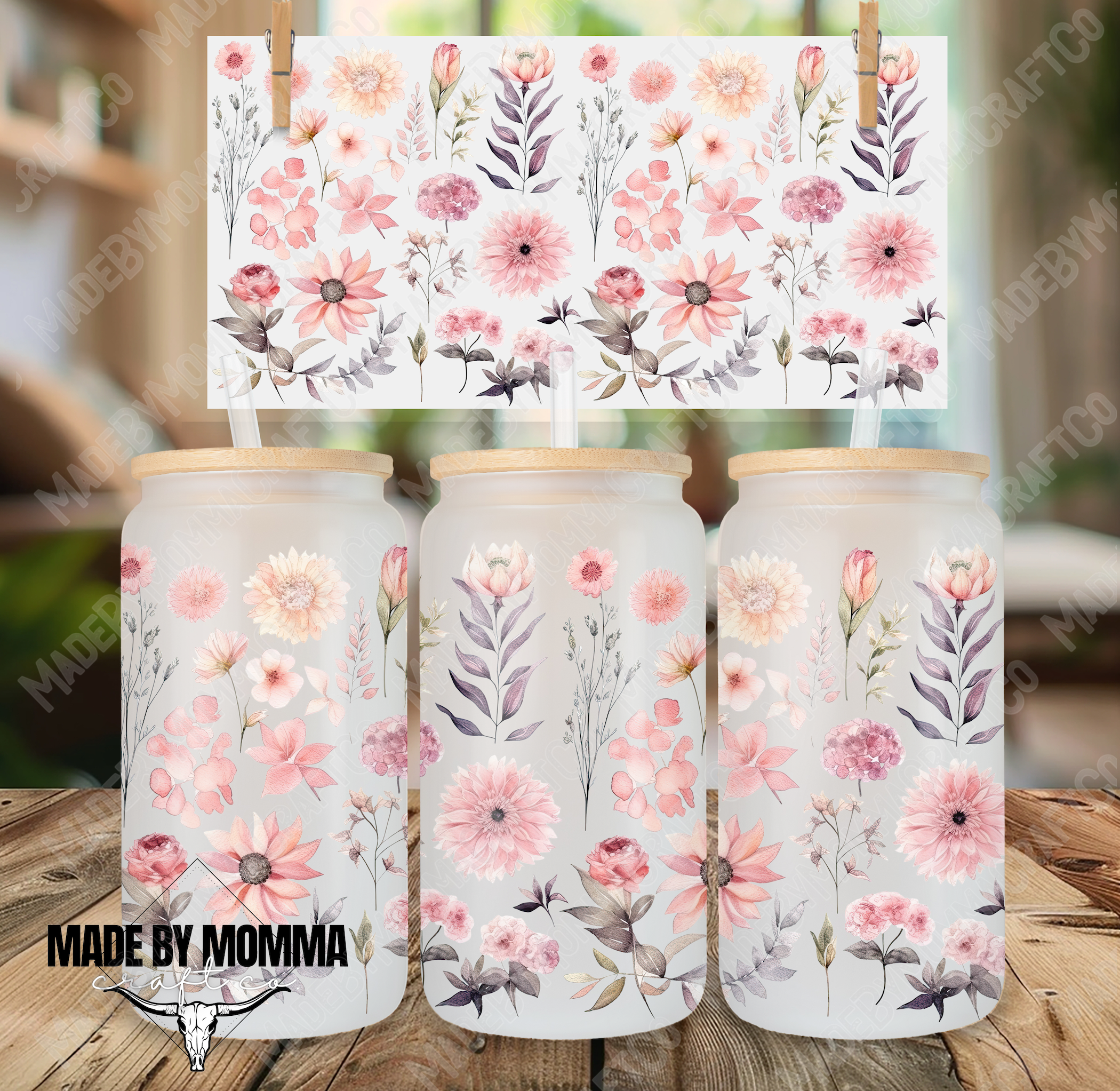Pink Flowers 16oz UV DTF or Sublimation Wrap