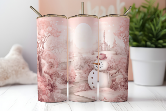 Pink Snowman 1 - Sublimation or Waterslide Wrap - 20oz and 30oz