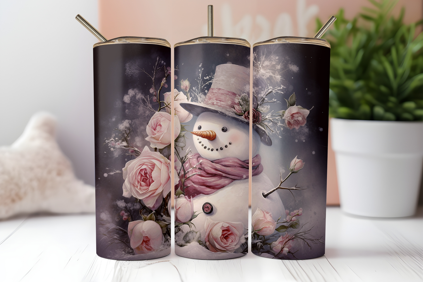 Pink Snowman 2 - Sublimation or Waterslide Wrap - 20oz and 30oz