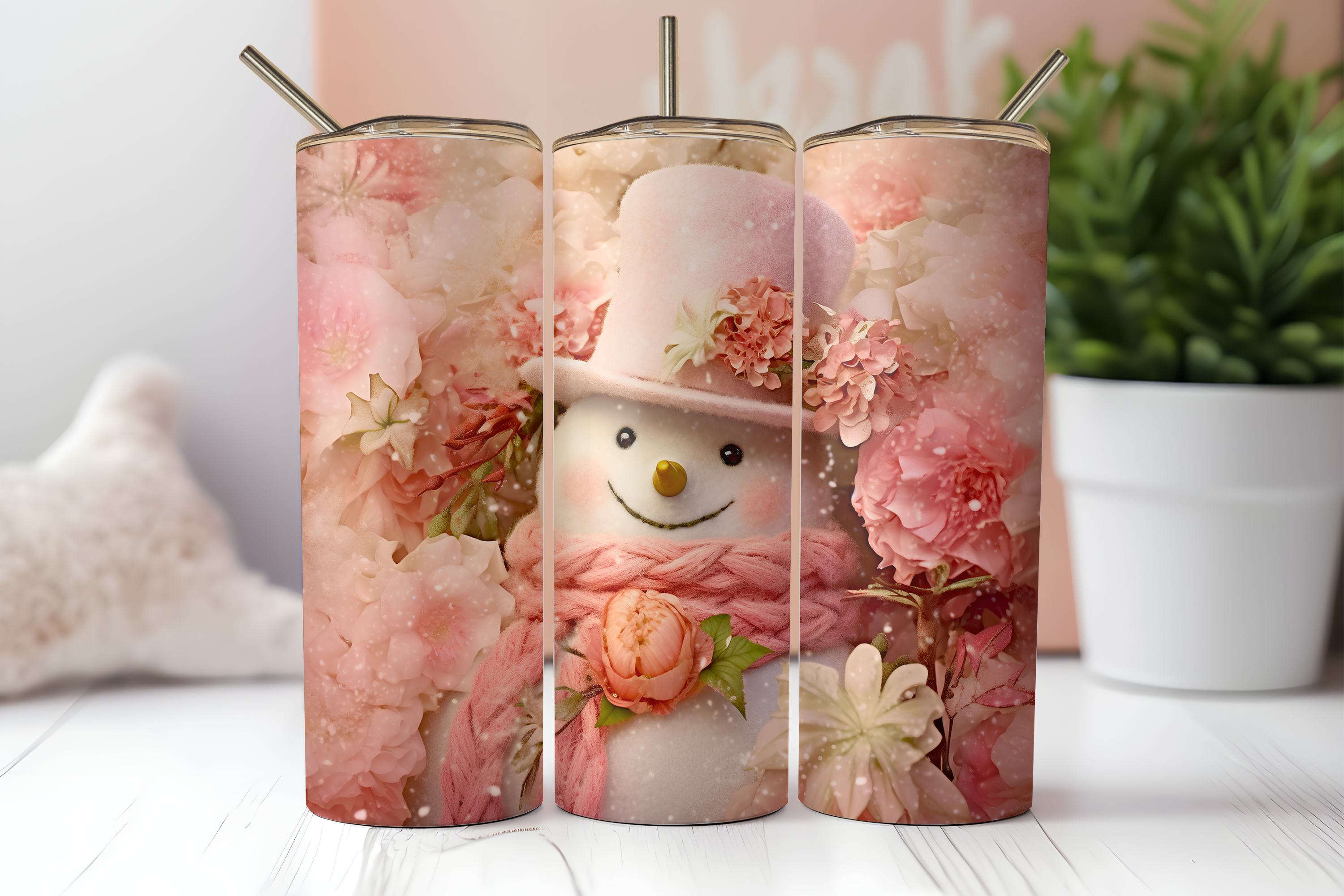 Pink Snowman Vintage - Sublimation or Waterslide Wrap - 20oz and 30oz
